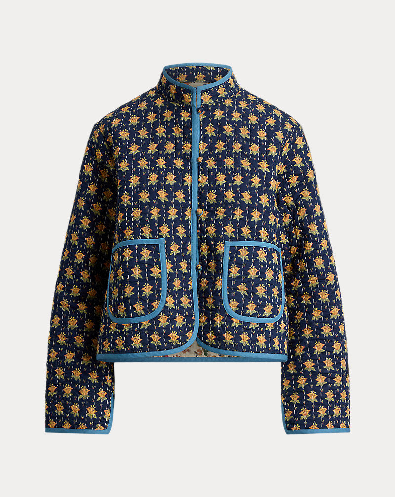 Giacca double-face trapuntata in cotone — Blu navy multicolore