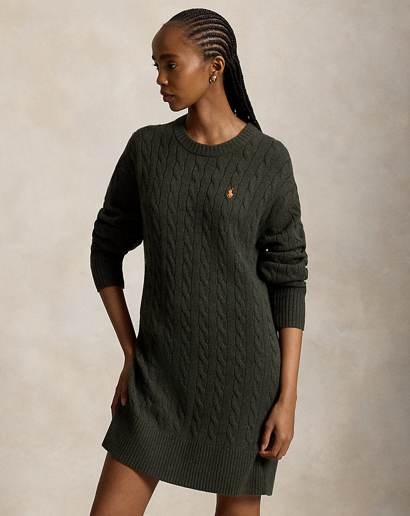 Abito in lana e cashmere a trecce — Oliva mélange