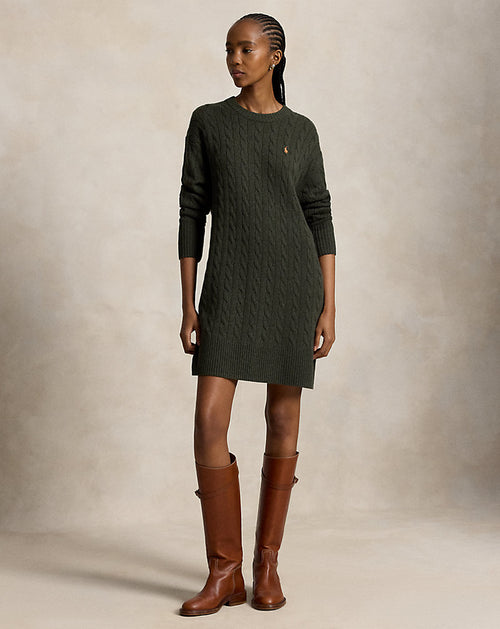 Abito in lana e cashmere a trecce — Oliva mélange
