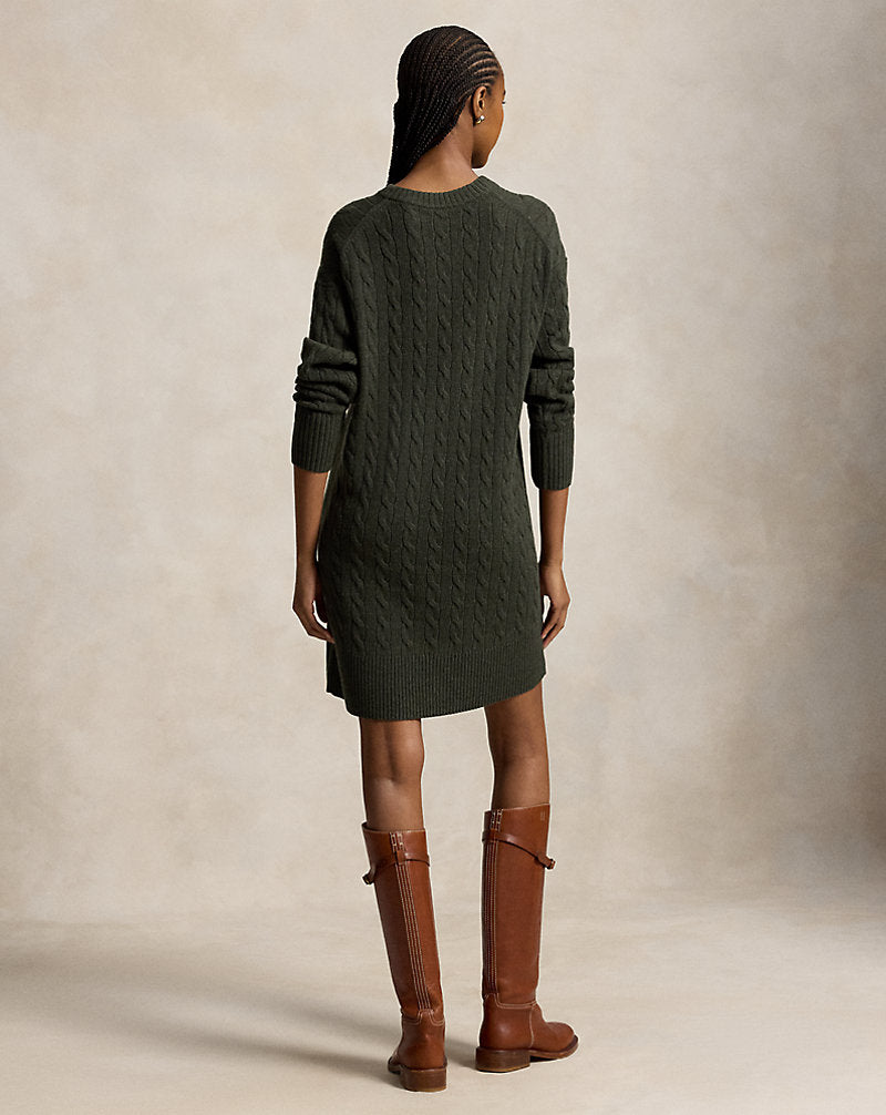 Abito in lana e cashmere a trecce — Oliva mélange