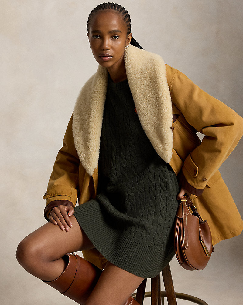 Abito in lana e cashmere a trecce — Oliva mélange