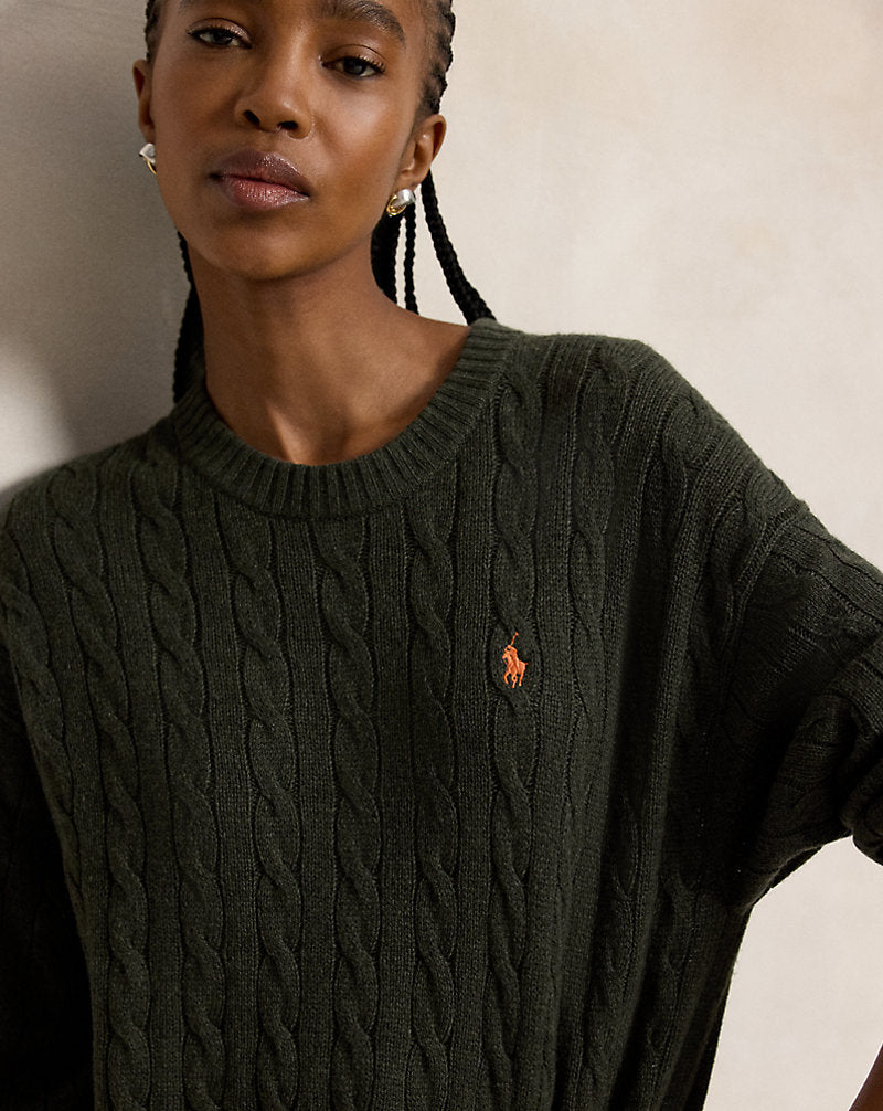 Abito in lana e cashmere a trecce — Oliva mélange