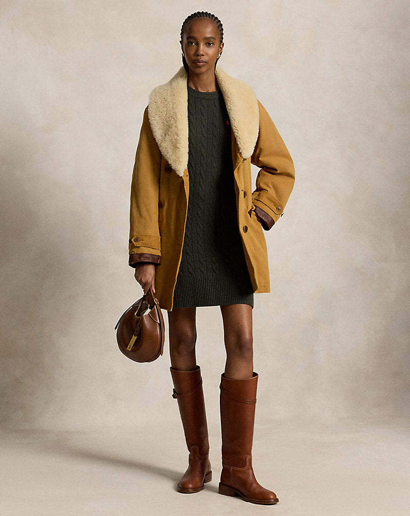 Abito in lana e cashmere a trecce — Oliva mélange