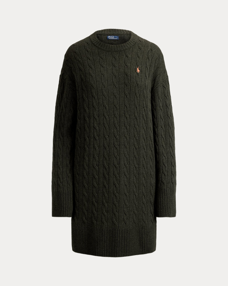 Abito in lana e cashmere a trecce — Oliva mélange