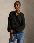 Maglia in lana e cashmere con collo polo — Oliva mélange