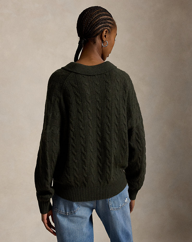 Maglia in lana e cashmere con collo polo — Oliva mélange