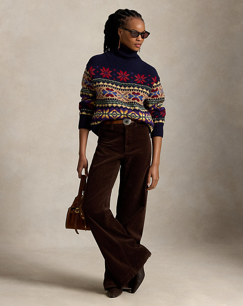 Maglia dolcevita in lana e cashmere — Blu navy multicolore