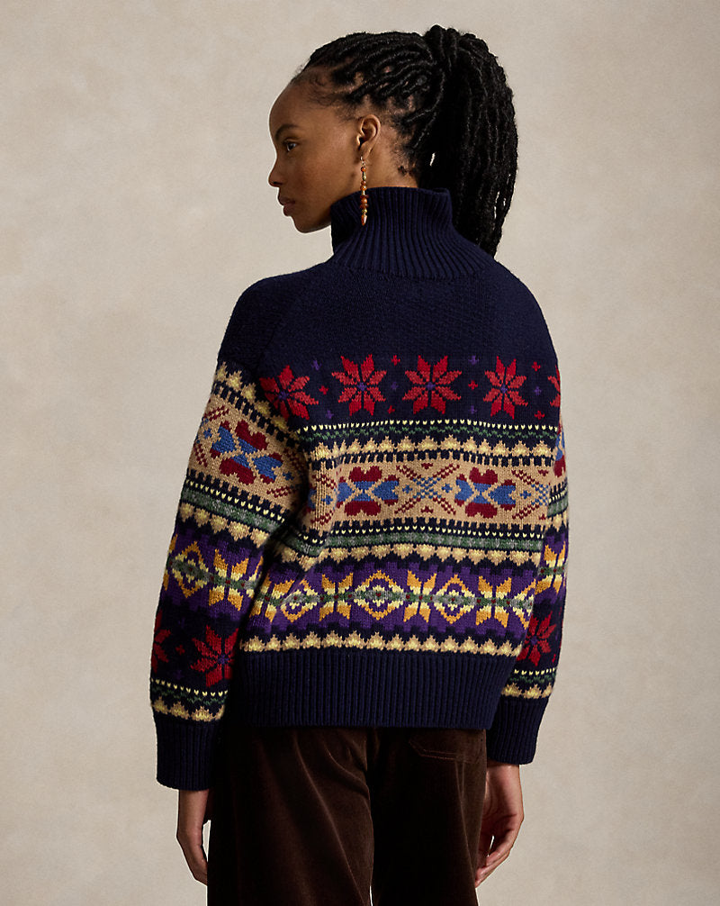 Maglia dolcevita in lana e cashmere — Blu navy multicolore