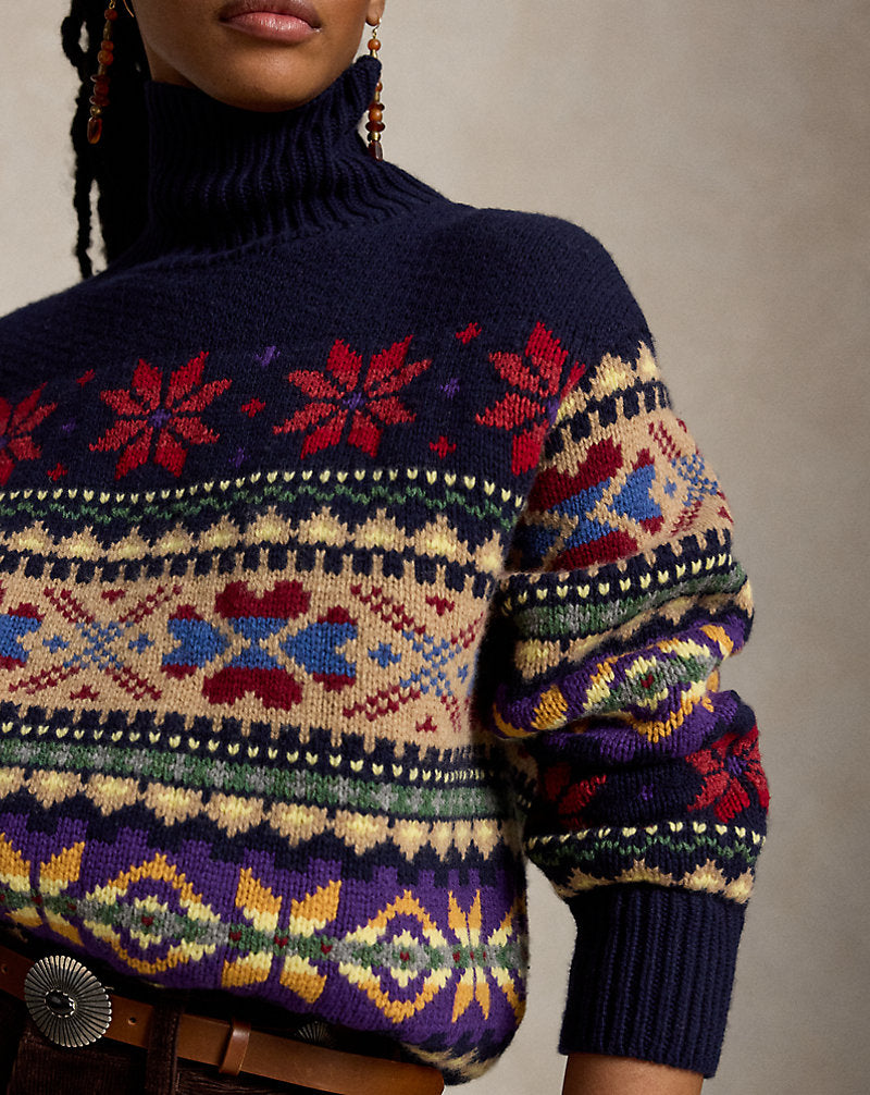 Maglia dolcevita in lana e cashmere — Blu navy multicolore