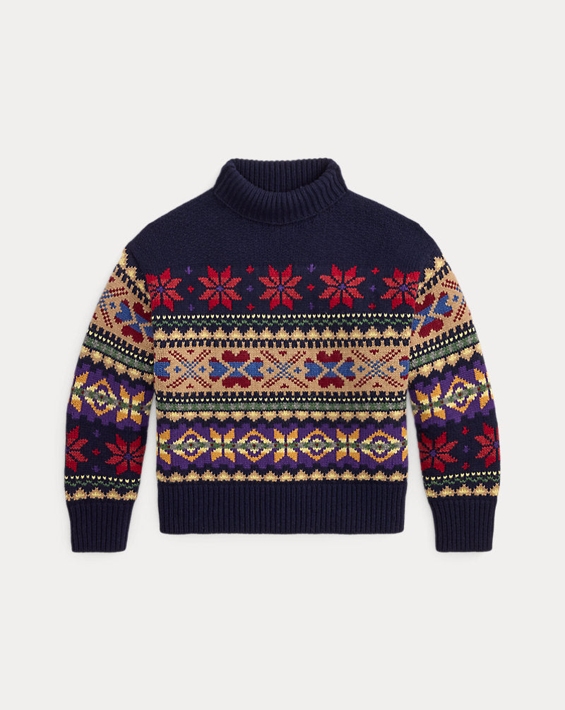 Maglia dolcevita in lana e cashmere — Blu navy multicolore