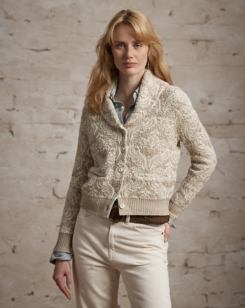 Cardigan in maglia jacquard a fiori — Naturale/Panna