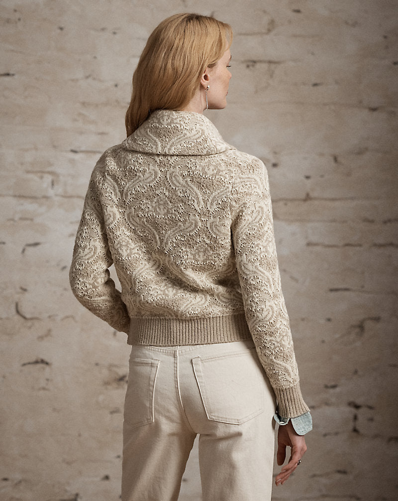 Cardigan in maglia jacquard a fiori — Naturale/Panna