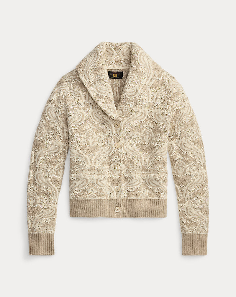 Cardigan in maglia jacquard a fiori — Naturale/Panna