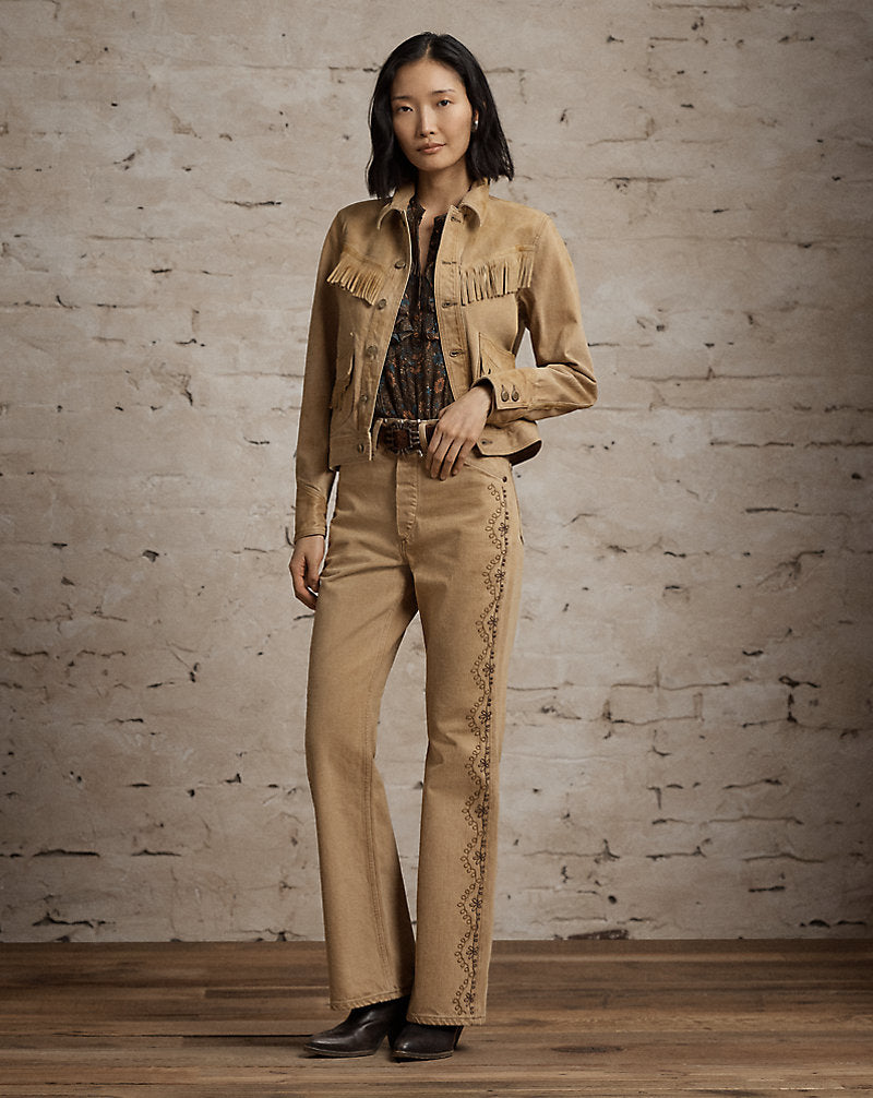 Jeans bootcut color cuoio ricamati — Color cuoio lavato