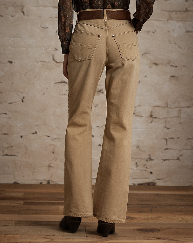 Jeans bootcut color cuoio ricamati — Color cuoio lavato