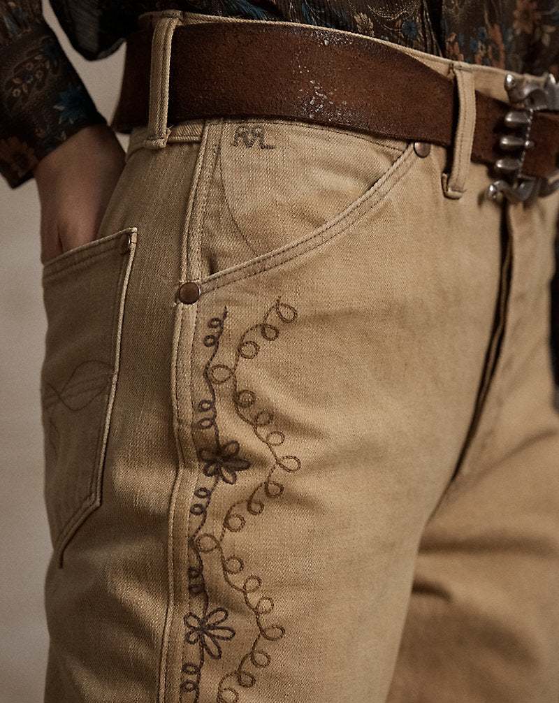 Jeans bootcut color cuoio ricamati — Color cuoio lavato