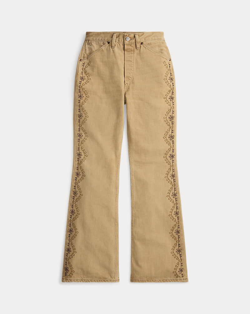 Jeans bootcut color cuoio ricamati — Color cuoio lavato