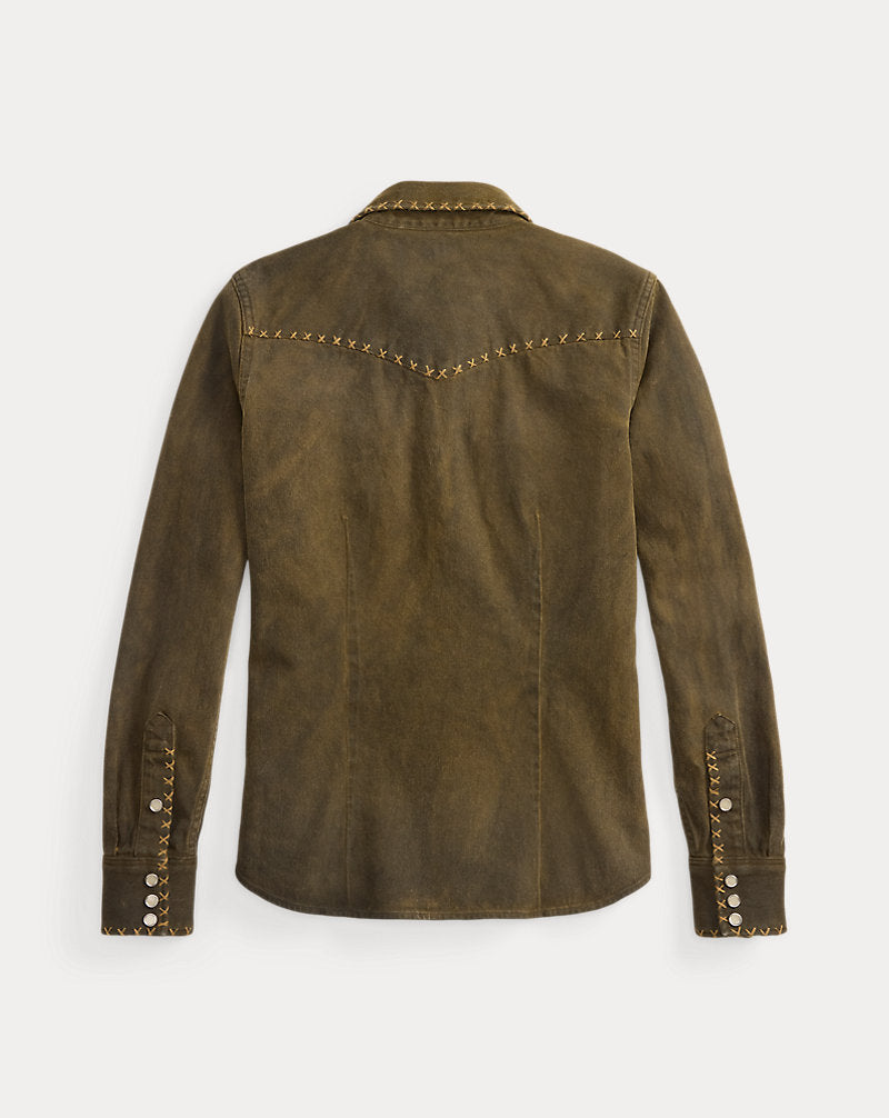 Camicia western in denim marrone lavato — Marrone lavato