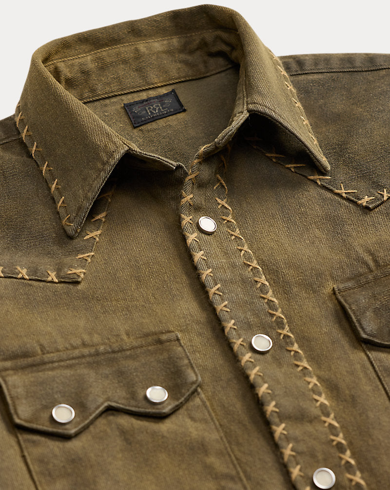 Camicia western in denim marrone lavato — Marrone lavato