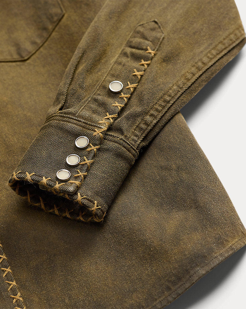 Camicia western in denim marrone lavato — Marrone lavato