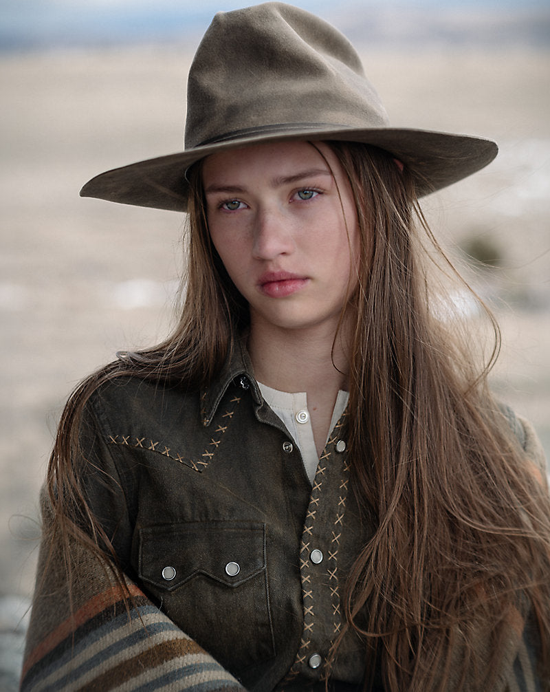 Camicia western in denim marrone lavato — Marrone lavato