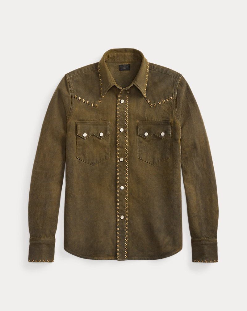 Camicia western in denim marrone lavato — Marrone lavato