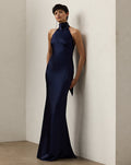 Abito da sera Chilton in raso stretch — Blu navy Lux