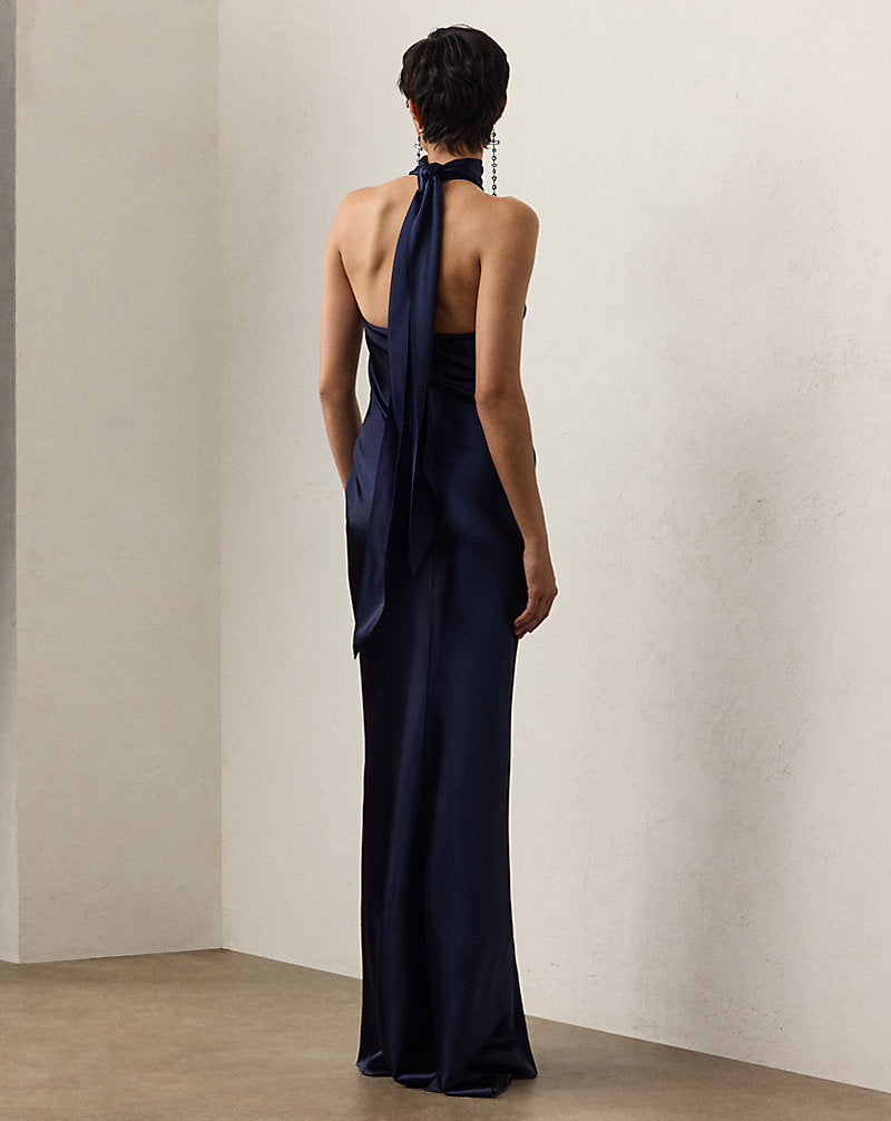 Abito da sera Chilton in raso stretch — Blu navy Lux