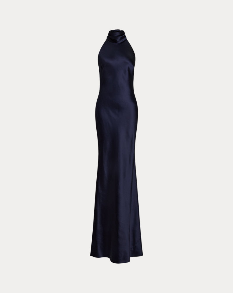 Abito da sera Chilton in raso stretch — Blu navy Lux