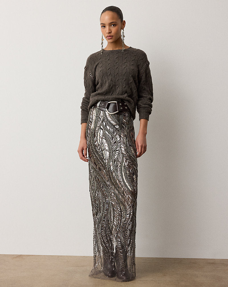 Maglia in cashmere a catena — Grigio talpa mélange