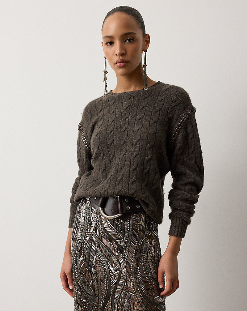 Maglia in cashmere a catena — Grigio talpa mélange