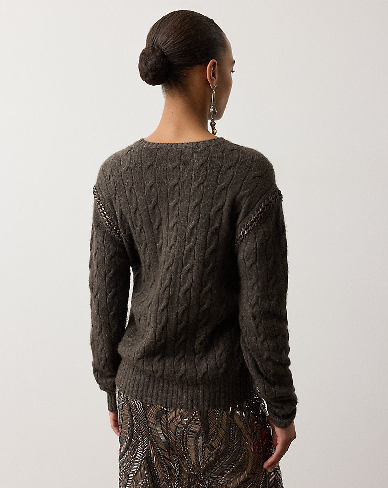 Maglia in cashmere a catena — Grigio talpa mélange