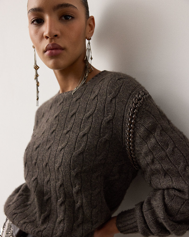 Maglia in cashmere a catena — Grigio talpa mélange