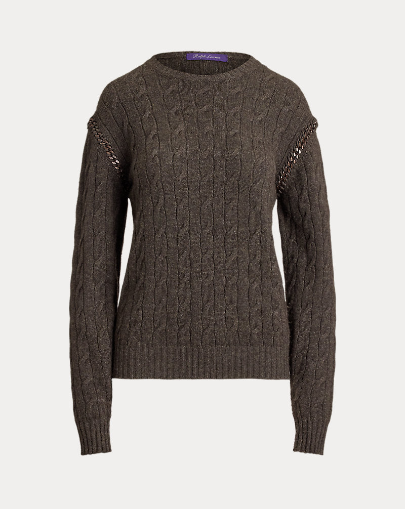 Maglia in cashmere a catena — Grigio talpa mélange