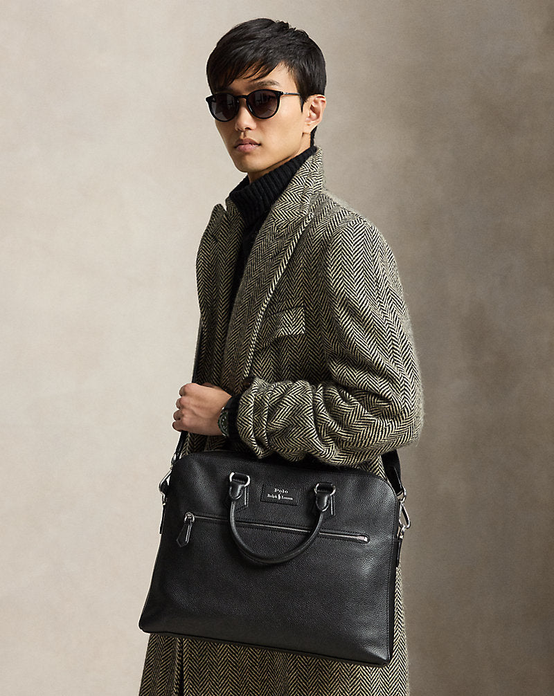 Borsa da lavoro in pelle martellata — Nero
