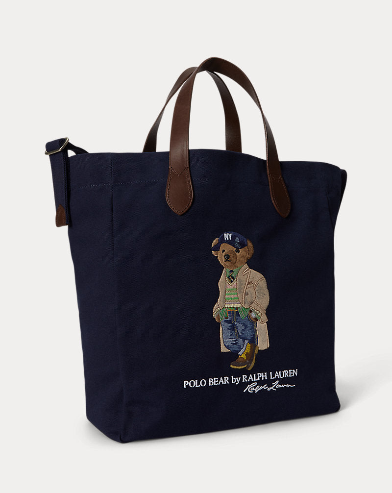 Shopper tote Polo Bear in tela — Blu navy Newport