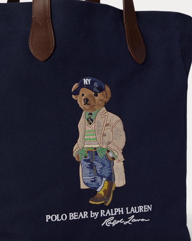 Shopper tote Polo Bear in tela — Blu navy Newport