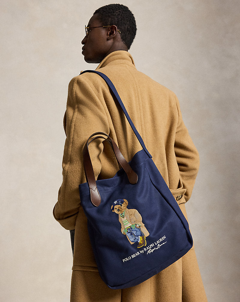 Shopper tote Polo Bear in tela — Blu navy Newport