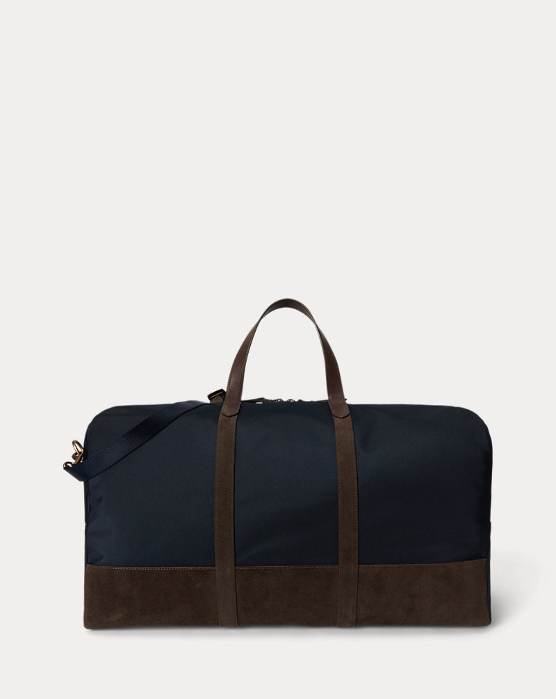 Borsone con finiture in camoscio — Blu navy Newport/Marrone