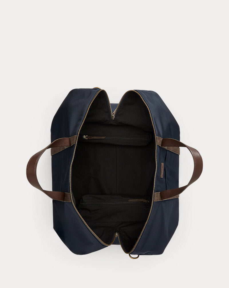 Borsone con finiture in camoscio — Blu navy Newport/Marrone