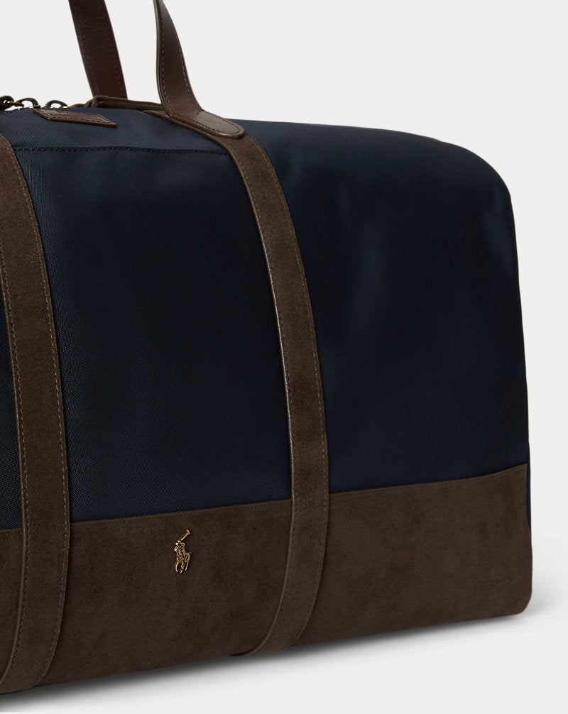 Borsone con finiture in camoscio — Blu navy Newport/Marrone