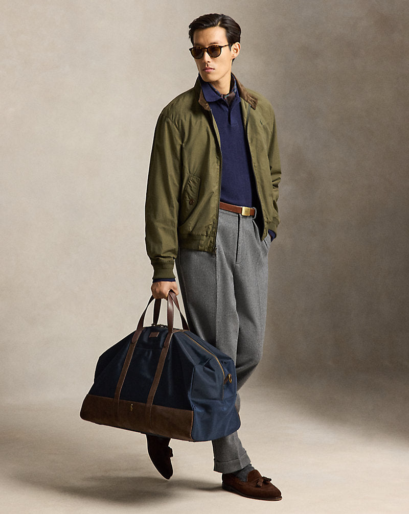 Borsone con finiture in camoscio — Blu navy Newport/Marrone