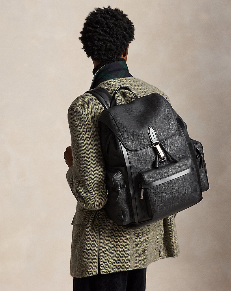 Zaino Polo ID in pelle martellata — Nero