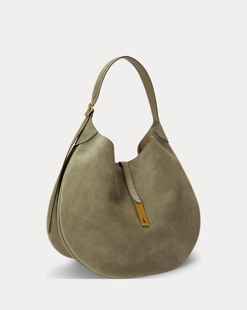 Borsa Shoulder Polo ID grande camoscio — Verde oliva chiaro