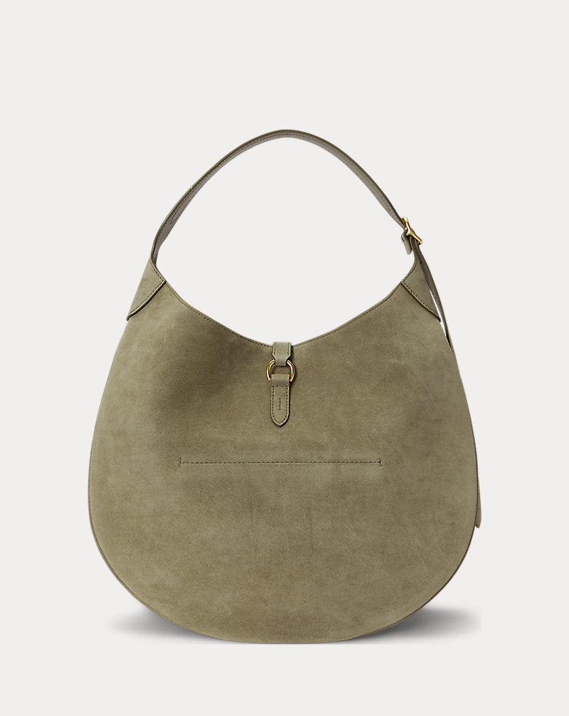 Borsa Shoulder Polo ID grande camoscio — Verde oliva chiaro