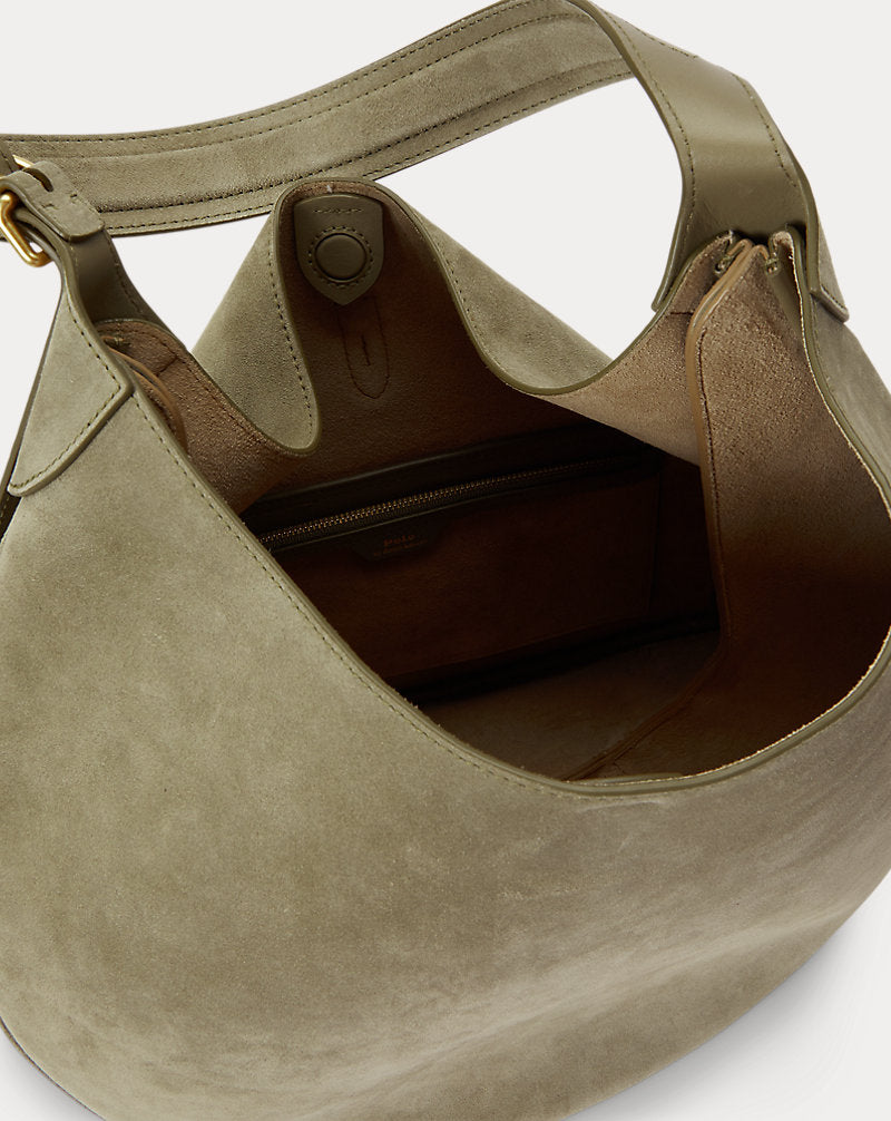Borsa Shoulder Polo ID grande camoscio — Verde oliva chiaro