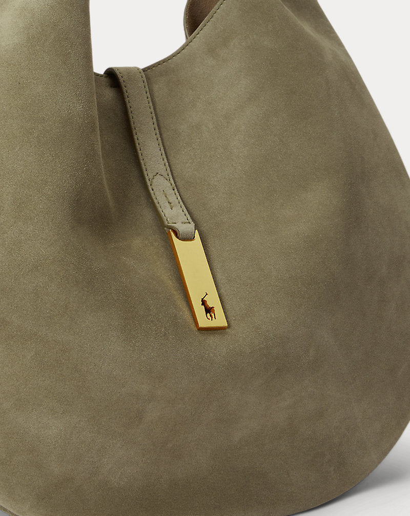 Borsa Shoulder Polo ID grande camoscio — Verde oliva chiaro
