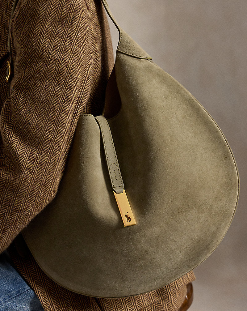 Borsa Shoulder Polo ID grande camoscio — Verde oliva chiaro
