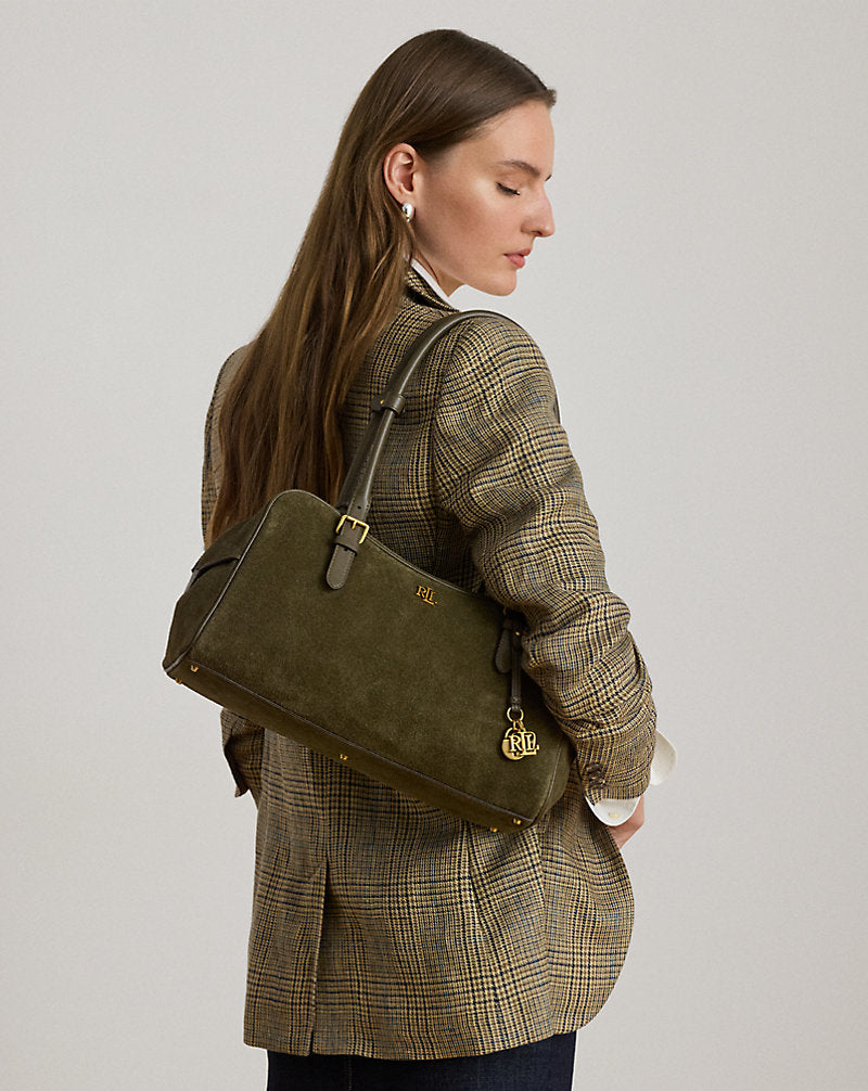 Bauletto Marcy grande in camoscio — Verde botanic/Verde botan