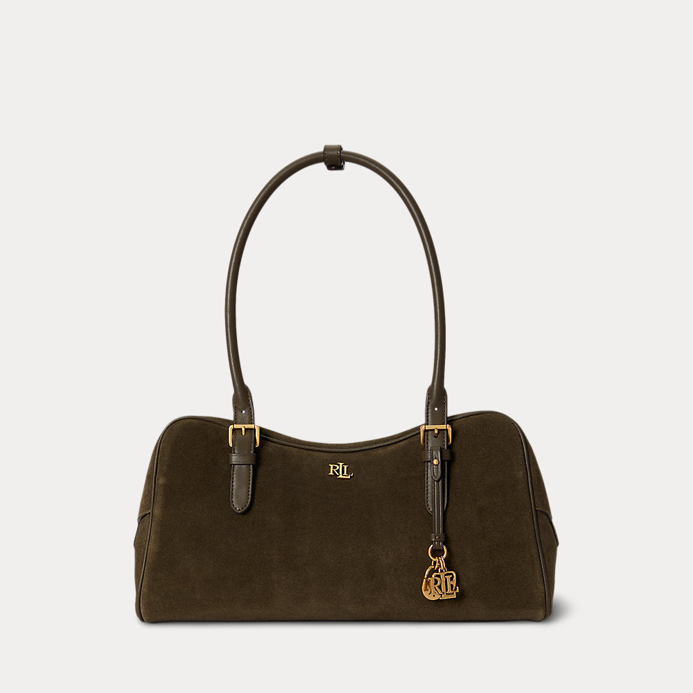 Bauletto Marcy grande in camoscio — Verde botanic/Verde botan